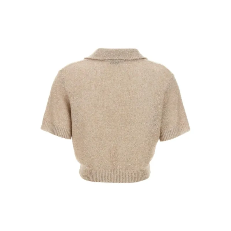 Brunello Cucinelli Sequin Embellished Cropped Knit Polo Shirt-1