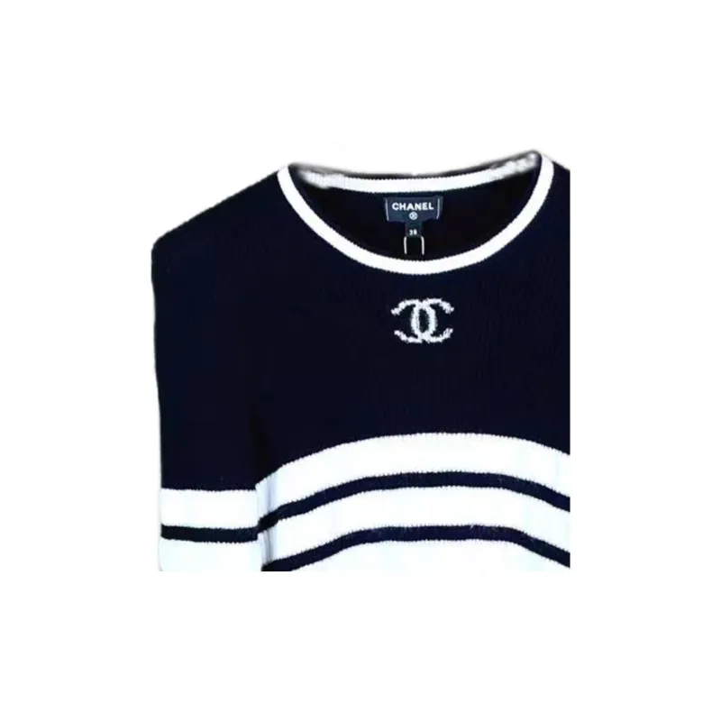 CHANEL Regular T Shirt Women's Black White-2