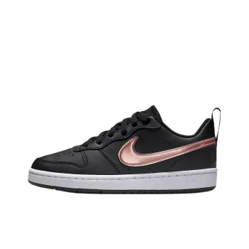 Nike Court Borough Anti Slip Wear Resistant Low Top Kids' Skateboarding Shoes Black Gold Teenagers