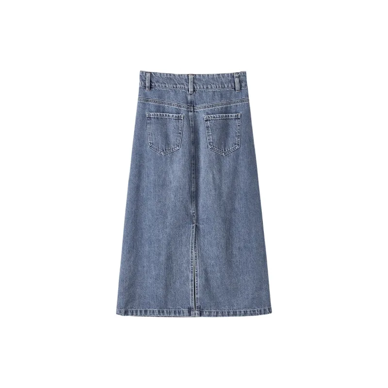 XIANGYING Denim Long Skirt Women's Blue-1