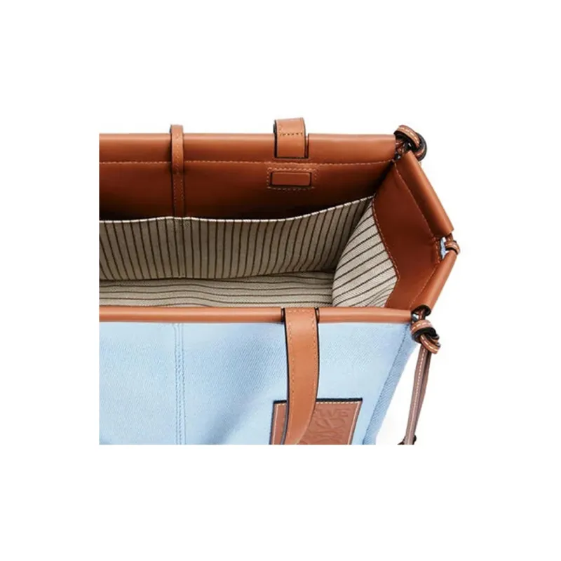 LOEWE Cushion Tote Canvas With Calfskin Tote Bag Shopping Bag Shoulder Bag Handbag Women's Light Blue-4