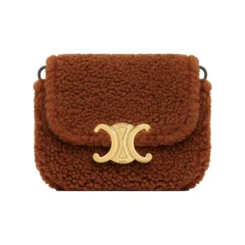 CELINE Triomphe Shearling With Calfskin Trim Shoulder Bag Crossbody Bag Mini Women's Fox Red