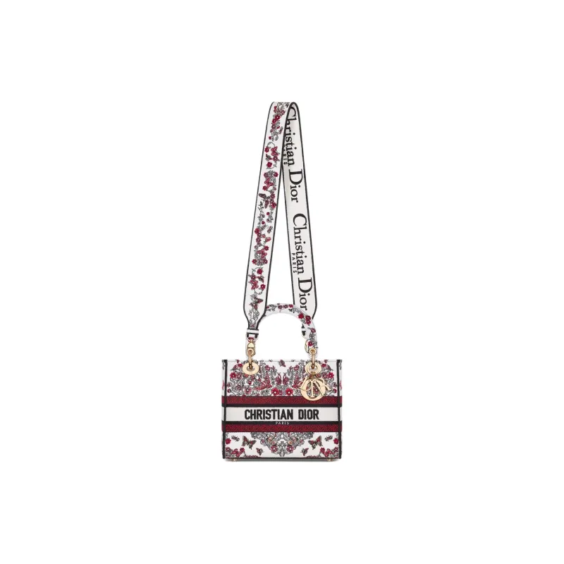 DIOR Lady D Lite Cotton Tote Bag Shopping Bag Shoulder Bag Handbag Medium Size Women's Multicolor-1
