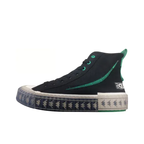 Kappa One Piece Anti Slip And Wear Resistant Lightweight Balance High Top Canvas Shoes Unisex Black Green