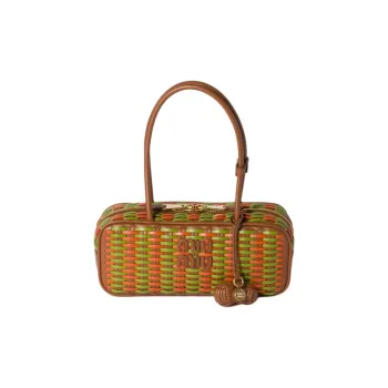 MIU MIU Calfskin Handbag Women's Cognac & Fern Green & Copper