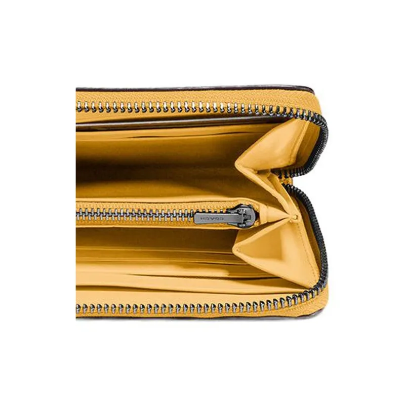 COACH Accordion Zip Synthetic Leather With Grain Texture Long Zip Closure Wallet Small Size Women's Lemon-3