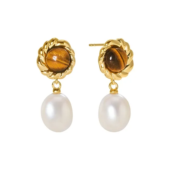 Amber Lollipop Tiger's Eye Stone Earrings Women's-0