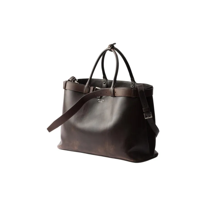 PRADA Lambskin Tote Bag, Shopping Bag, Shoulder Bag, Crossbody Bag, Handbag Women's Dark Brown-1