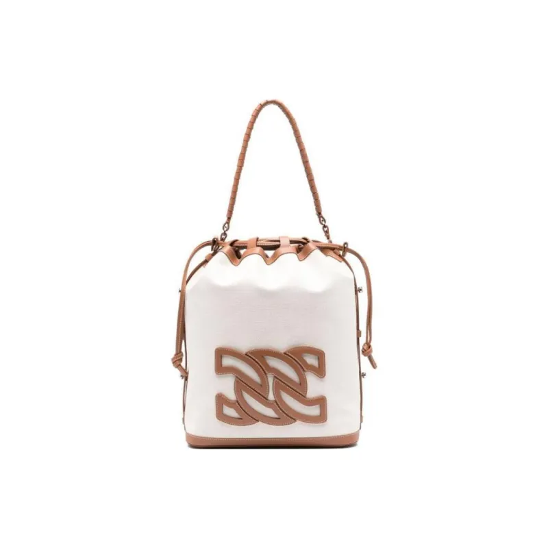 Casadei Calfskin Bucket Bag Handbag Women's White & Brown-0