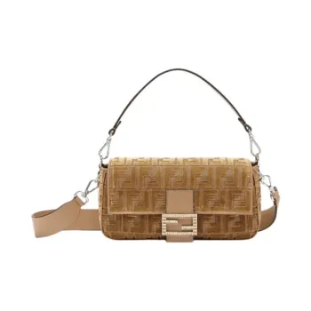FENDI Baguette Velvet One Shoulder Handbags Women's Beige