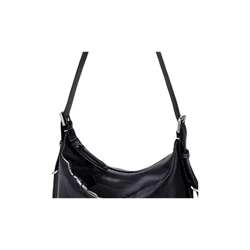 BAMPO Cow Leather Crossbody Bag Shoulder Bag Small Size Women's Pure Black-3