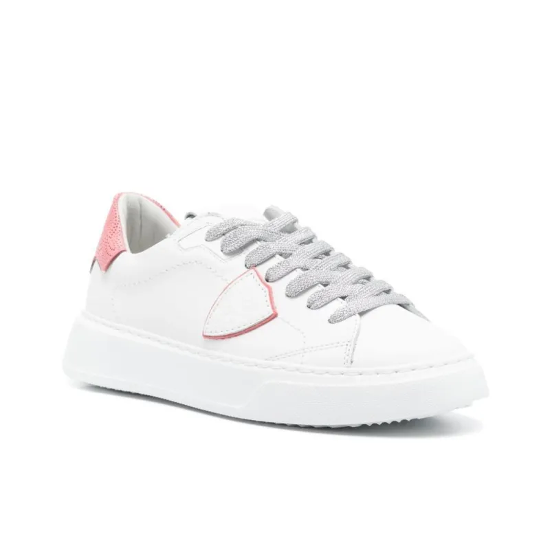 PHILIPPE MODEL Temple Low Top Skateboard Shoes Unisex White Pink Silver-1
