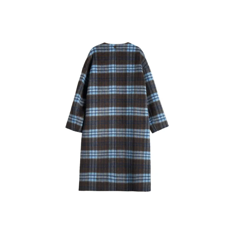 Olrain Coats Women's Blue Plaid-1