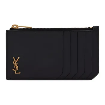 SAINT LAURENT Monogram Grained Leather Card Clip Card Holder Women's Black