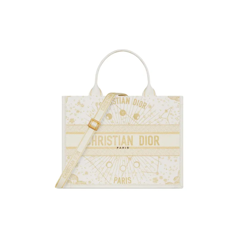 DIOR BookTote Cotton Tote Bag, Shopping Bag, Handbag Medium Size Women's Light Yellow-0