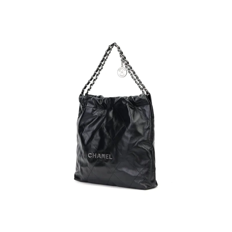 CHANEL Shiny Calfskin Hobo Bag, Crossbody Bag, Shoulder Bag Medium Size Women's Black-1