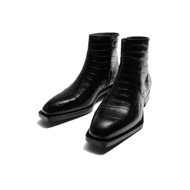ZARA EMBOSSED Ankle Boots Men's Red Black-3