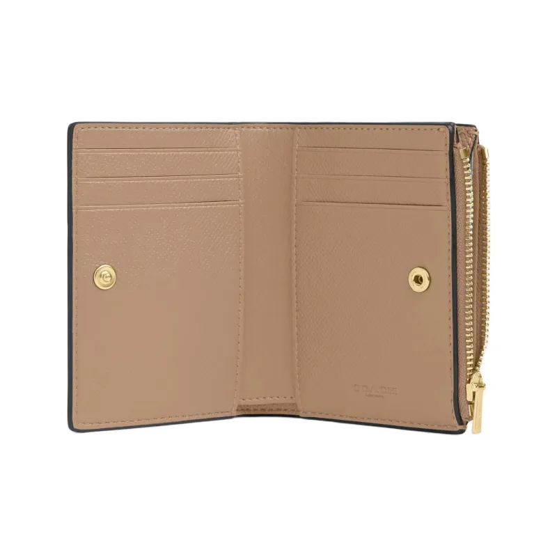 COACH Cross Grain Leather Wallet Mini Women's Gold & Taupe-1