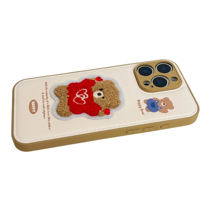 Wei Xin Leather Material Red Heart Clothing Bear Phone Cases Compatible With IPhone 16/15 Pro Max/Apple 13/14 Pro/Max-3