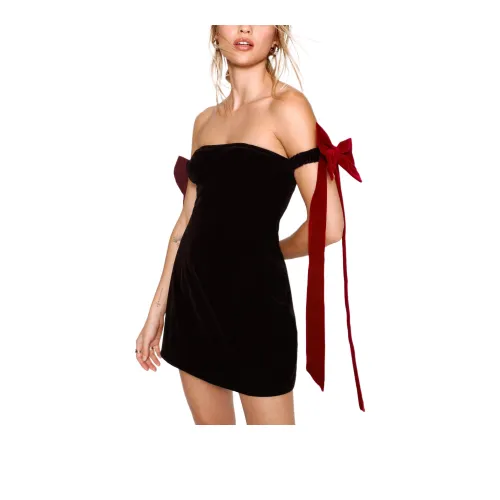 NASTY GAL Velvet Contrast Bow Bardot Structured Mini Dress Sleeveless Dress Women's Black