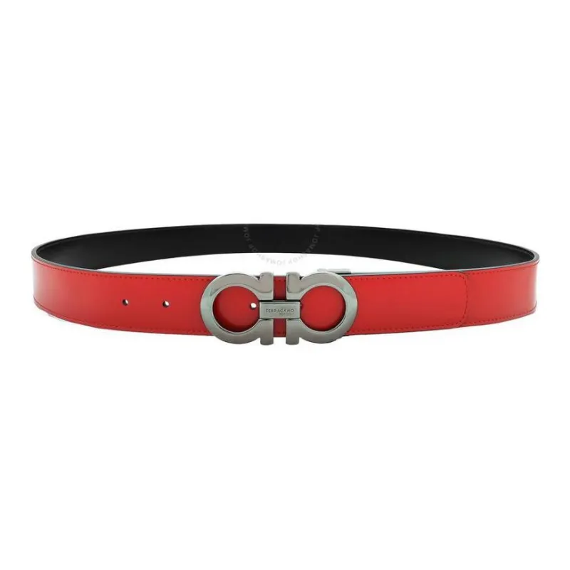 FERRAGAMO Calfskin Leather Belts Men's Red Width 3.3cm-1
