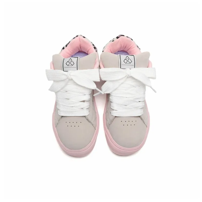 KAAVER OTTO Anti Slip And Wear Resistant Lightweight Balance Low Top Skateboard Shoes Women's Gray Pink-5