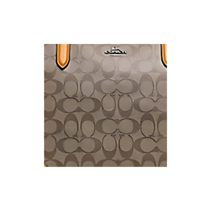 COACH Zip Top Tote Canvas Tote Bag Shopping Bag Handbag Shoulder Bag Medium Size Women's Brown With Orange Yellow-2