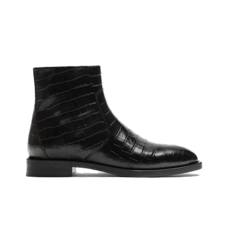 ZARA EMBOSSED Ankle Boots Men's Black-1