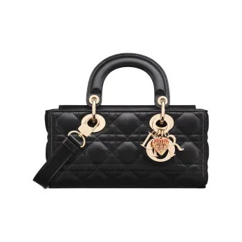 DIOR Lady D Joy Sheepskin One Shoulder Handbag Small Size Women's Black