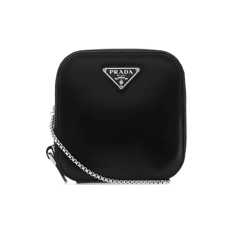 PRADA Leather Crossbody Bag Shoulder Bag Unisex Black-0
