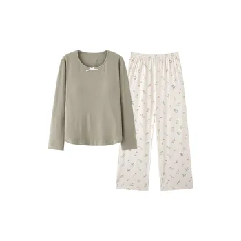XIAFENYAN Pajama Set Women's Green Apricot
