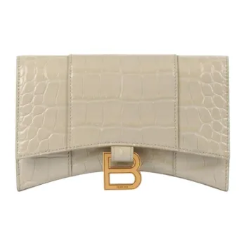 Balenciaga Hourglass Shiny Crocodile Embossed Calfskin Wallet Women's Gray
