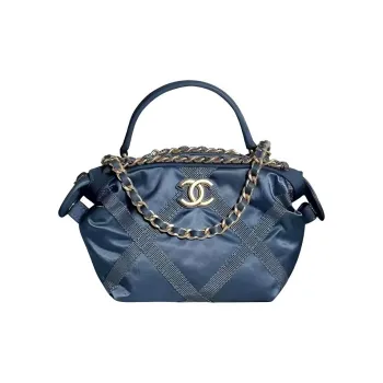 CHANEL Nylon Handbag Women's Dark Blue