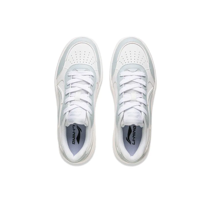 LiNing Yuanbao Pure Anti Slip And Wear Resistant Lightweight Low Top Skateboard Shoes Women's White Blue-3