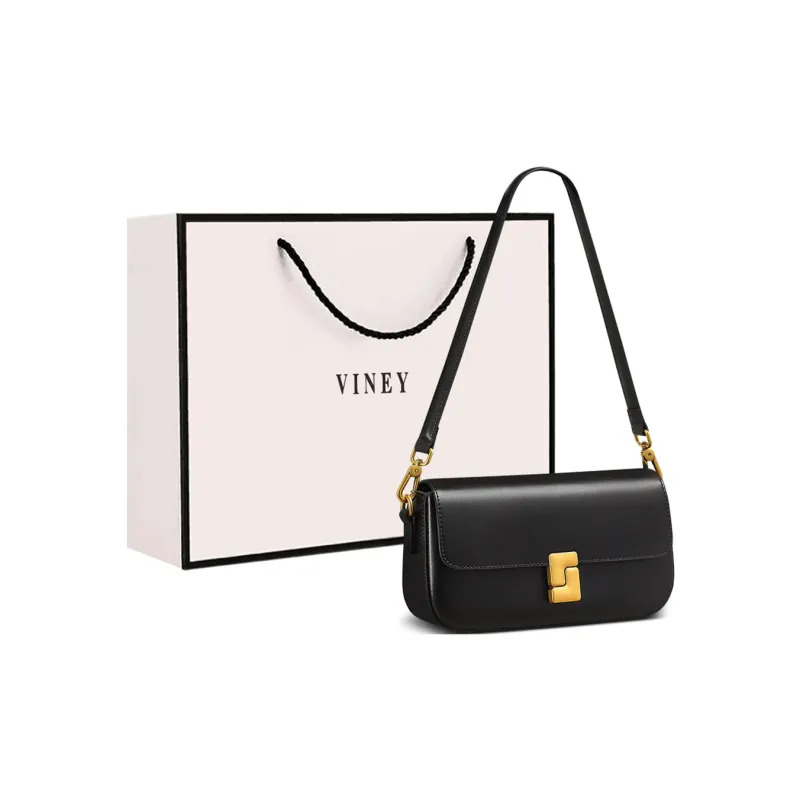 VINEY Cow Leather Crossbody Bag, Shoulder Bag, Baguette Bag Regular Women's Black/Milkshake White-0