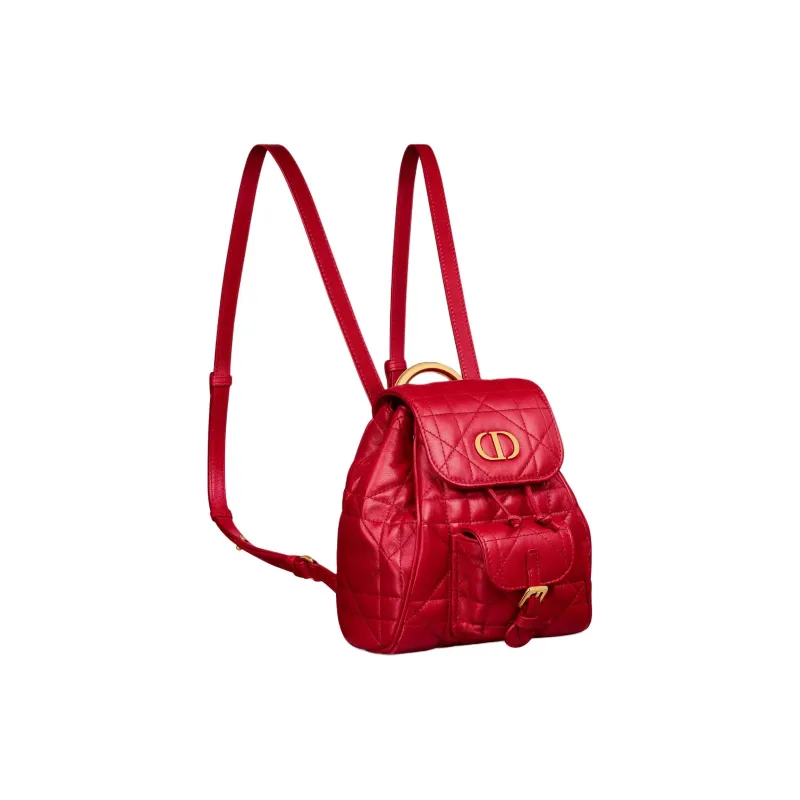 DIOR Caro Sheepskin Backpack Small Size Women's Garnet Red-1