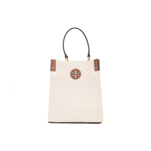 TORY BURCH Canvas With Leather Quality Bucket Bag, Shoulder Bag, Crossbody Bag, Handbag Regular Women's White/Brown