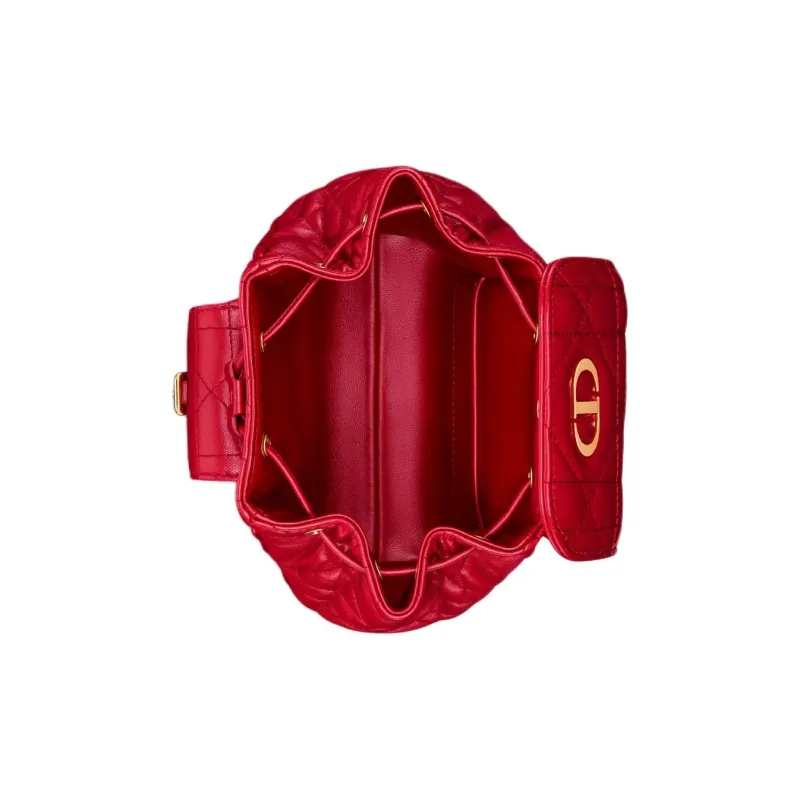 DIOR Caro Sheepskin Backpack Small Size Women's Garnet Red-3