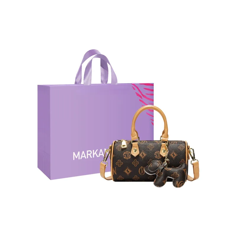 MARKANGARO Synthetic Leather Boston Bag Regular Unisex White/Dark Brown/Pink-18