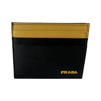 PRADA Leather Card Holder Women's Yellow/Black