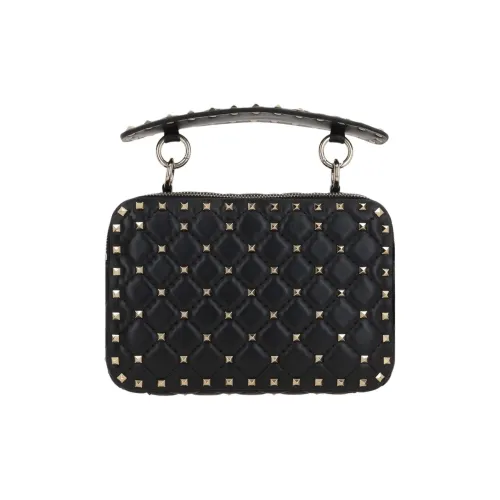 Valentino ROCKSTUD SPIKE Lambskin One Shoulder Handbags Women's Black