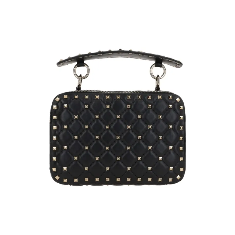 Valentino ROCKSTUD SPIKE Lambskin One Shoulder Handbags Women's Black-0