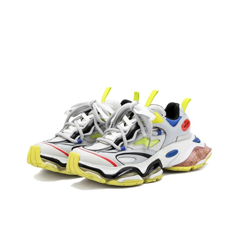 M88M Anti Slip And Wear Resistant Height Increasing Low Top Chunky Sneakers Unisex Gray Yellow-1