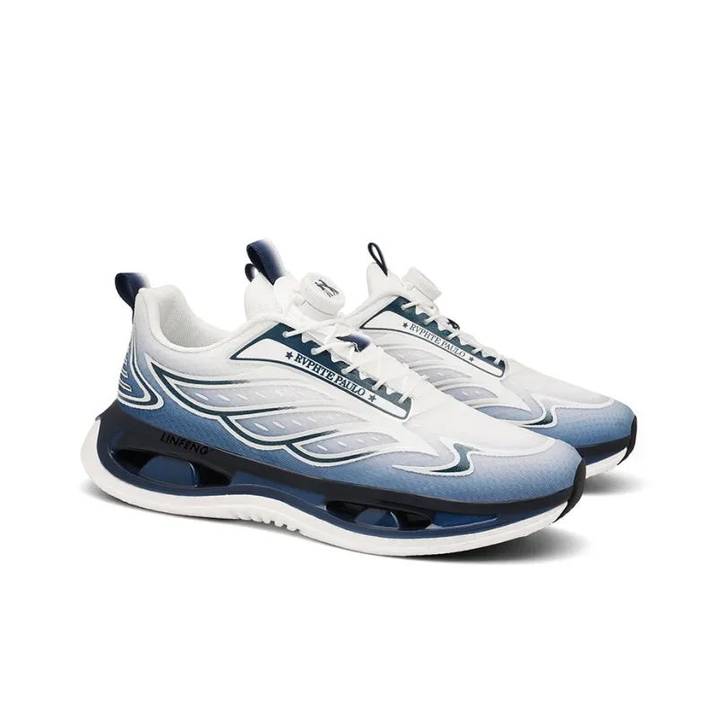 Lin Feng Cushioning, Slip Resistant, And Abrasion Resistant Low Top Casual Running Shoes Unisex White Sky Blue-1