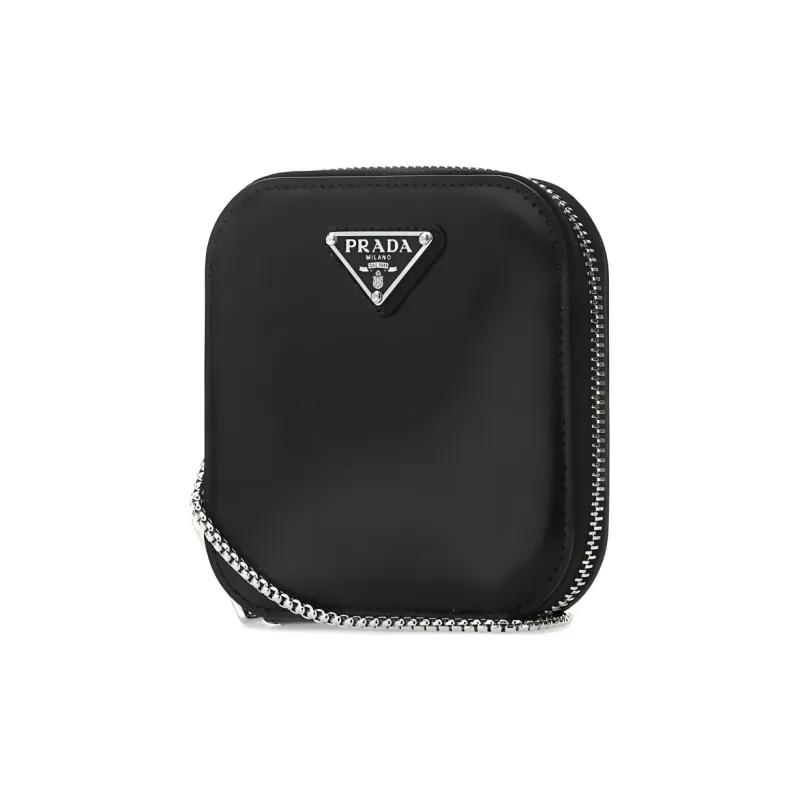 PRADA Leather Crossbody Bag Shoulder Bag Unisex Black-1