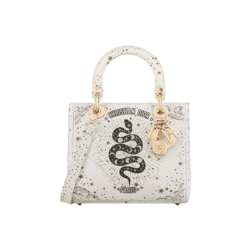 DIOR Lady Dior Cow Leather Lady Dior Bag, Shoulder Bag, Crossbody Bag, Handbag Medium Size Women's Milk White-0