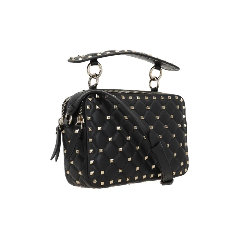 Valentino ROCKSTUD SPIKE Lambskin One Shoulder Handbags Women's Black-2
