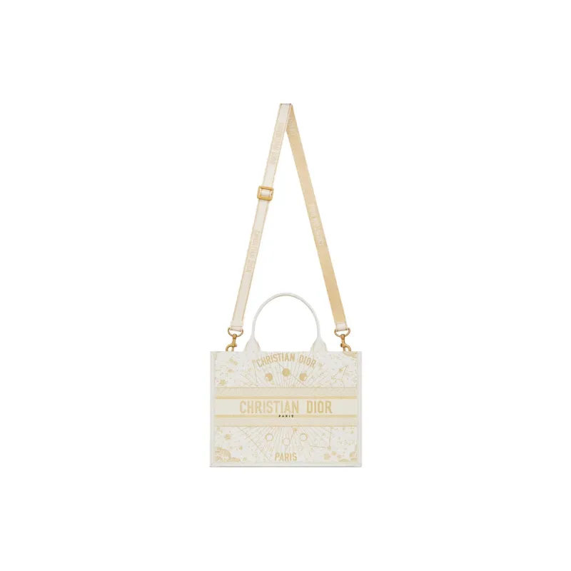 DIOR BookTote Cotton Tote Bag, Shopping Bag, Handbag Medium Size Women's Light Yellow-4
