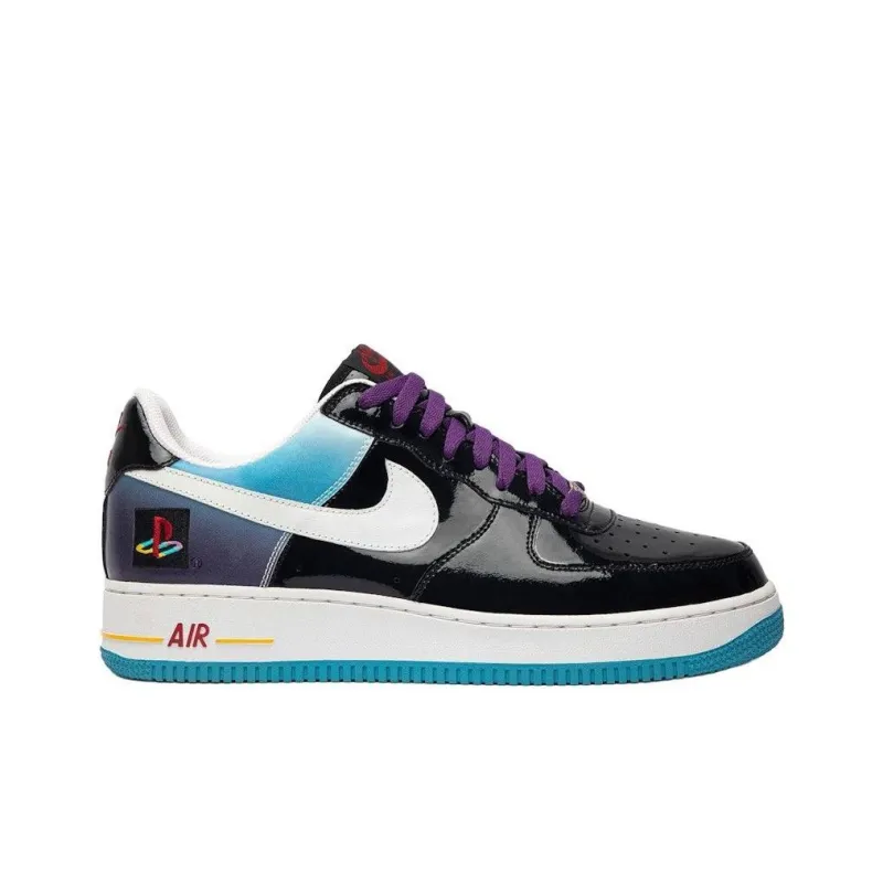 PlayStation x Nike Air Force 1 Anti-Slip Wear-Resistant Low-Top Skateboard Shoes Unisex Black White Blue-1