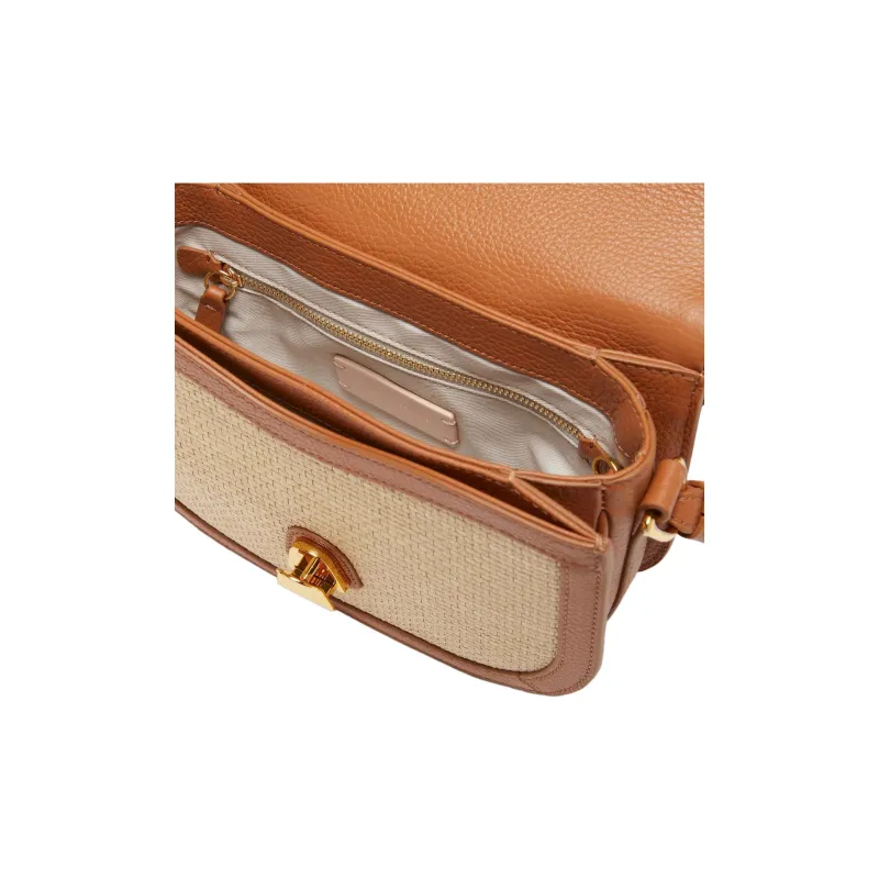 COCCINELLE Raffia With Beaded Surface Leather Straw Shoulder Bag Crossbody Bag Small Size Women's Natural & Brown-3